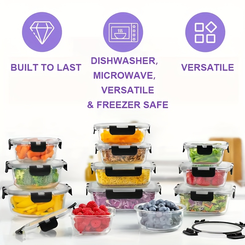 34pcs 17 lids 17 glass bowl glass food storage containers with airtight lids glass meal prep containers for lunch kitchen storage containers ideal for food storage in microwave ovens dishwashers offices schools and camping black Product details 5