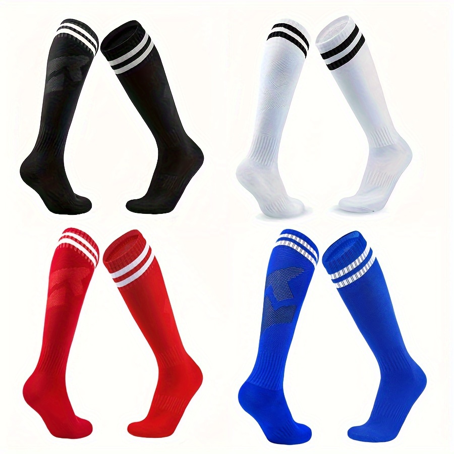 

3 Pairs Of Boy's Solid Color Striped Knee High Football Socks, Comfy Breathable Soft & Elastic Socks, Boy's Hosiery