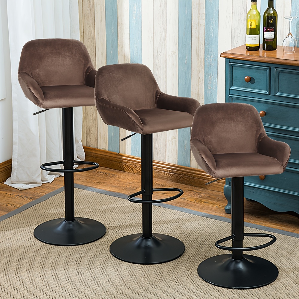 Image of 2 Bar Stools With Velvet Upholstery And Iron Frames In Brown And Dark Grey