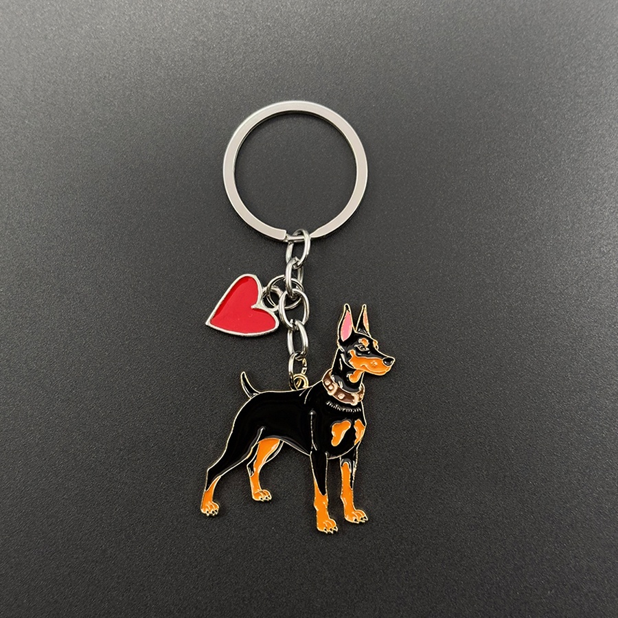 Image of 1pc Creative Cute Cartoon Doberman Keychain Pendant, Stylish Pet Dog Luggage Charm, Pet Pendant, Small Party Gift