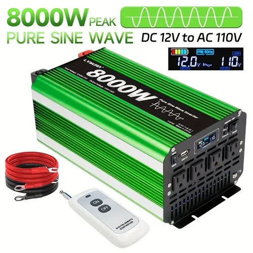 inverter 8000w car power inverter 12v 24v to 110v 120v ac with lcd display and remote sockets for vehicles car for home solar system rv vans without battery
