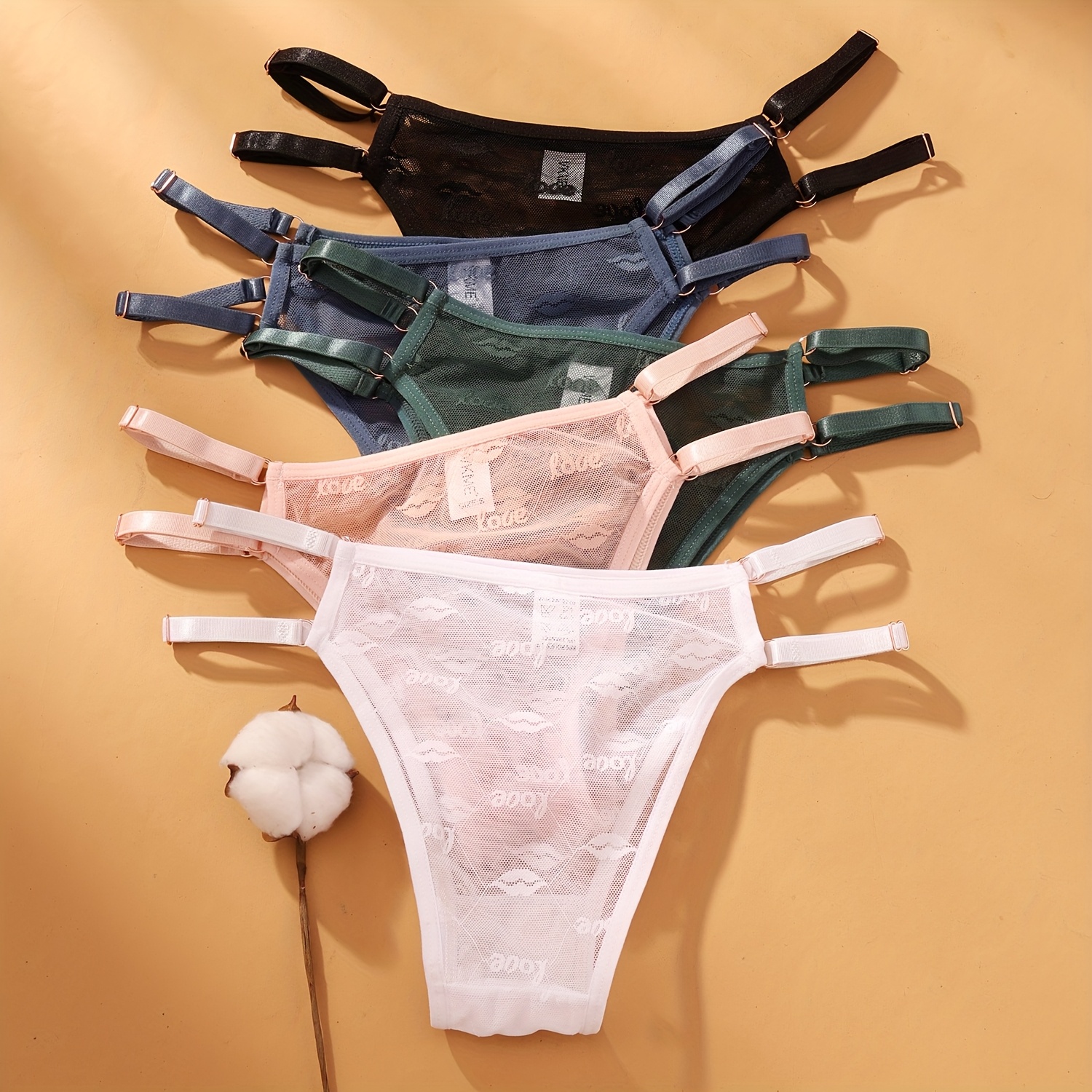 1-Pack Sexy Japanese-Style Lace Lips LOVE Double-Strap Panties | Adjustable Hollow Low-Waist Women'S Triangle Panties with Fashion Buckle