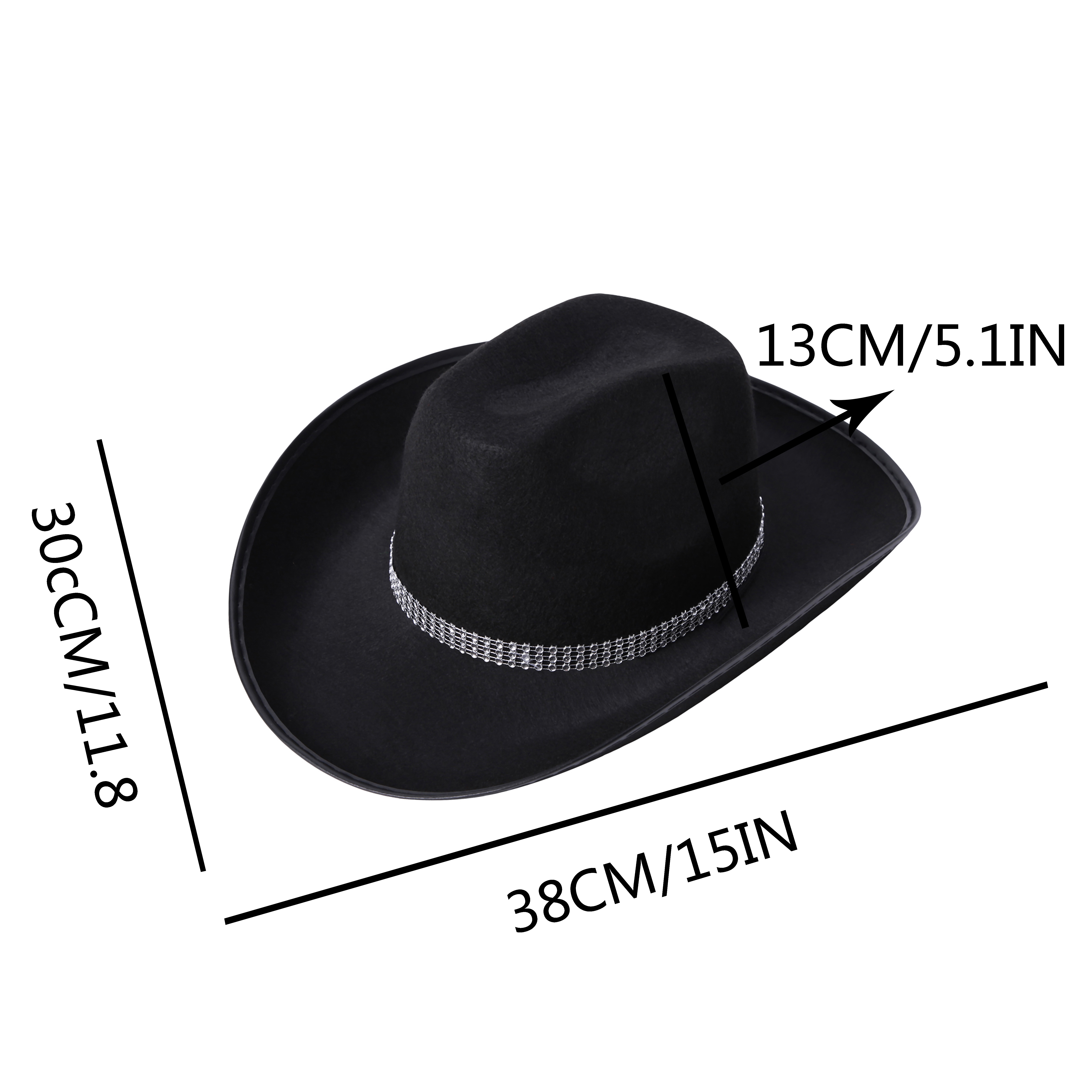 Western Cowboy Hat Felt Wide Brim Unisex Fedora Adjustable Wowstyle Black Cowboy Hat, Unisex Polyester Felt, Adjustable  main image 4