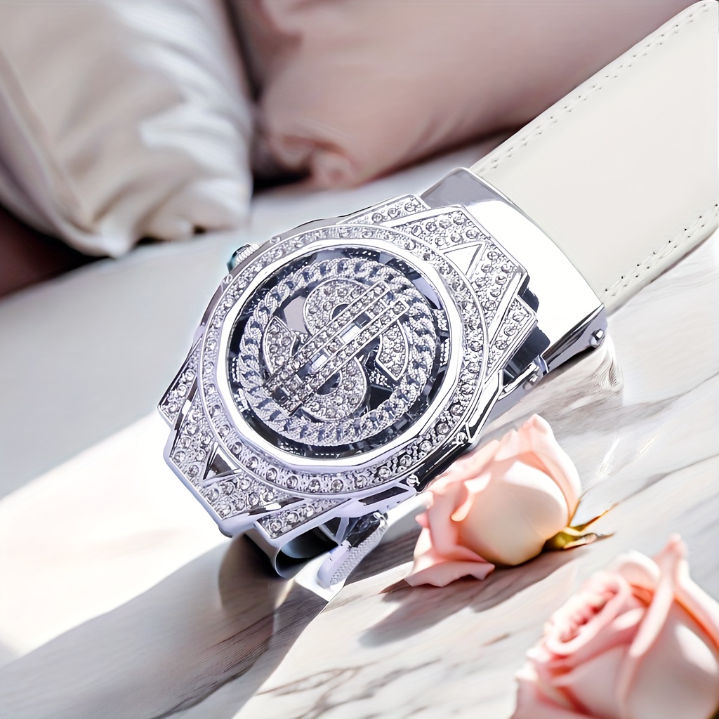 a stylish white belt with automatic   for men suitable for business and casual wear perfect as a gift for husband or father details 3