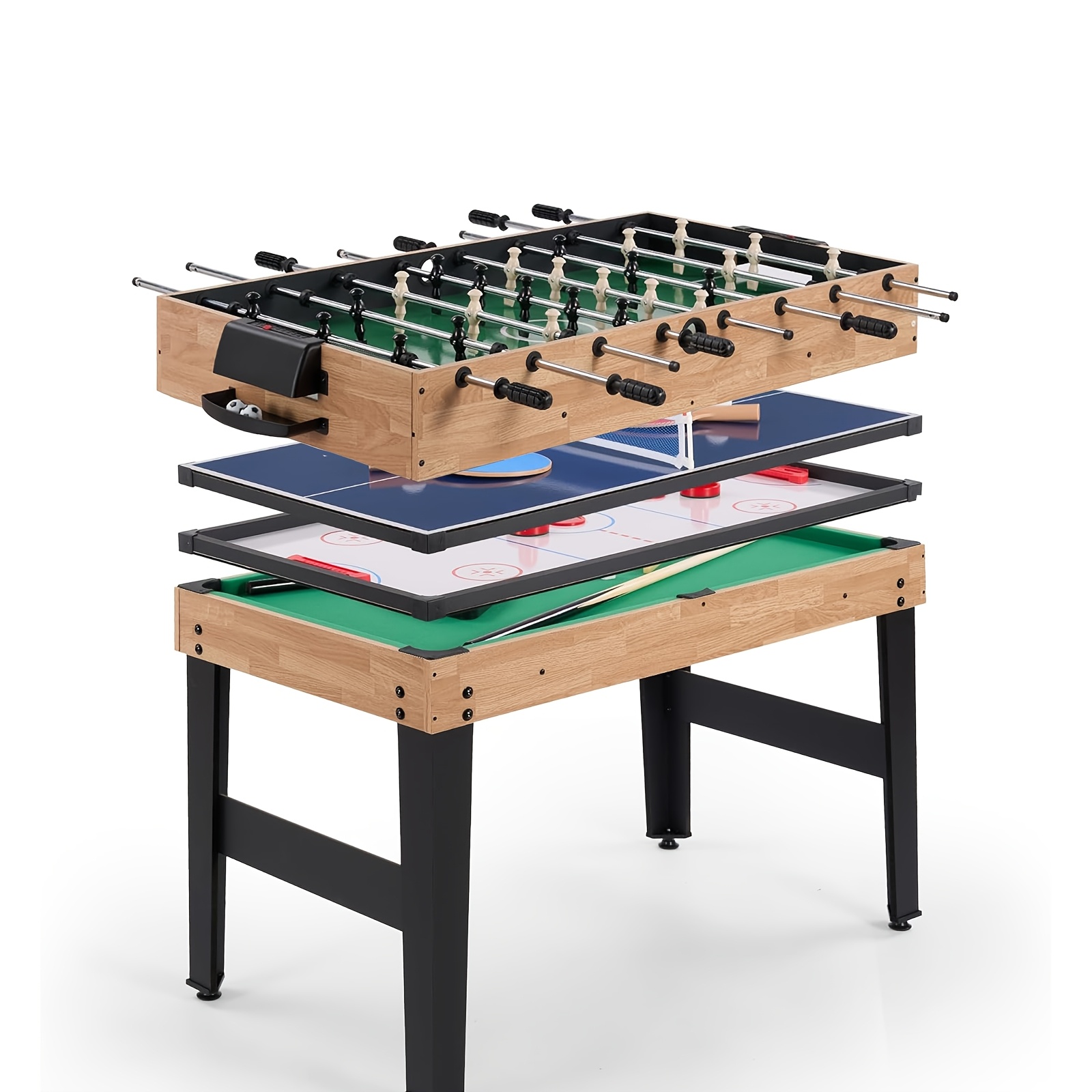 1 4-in-1 Game Table | Combo For Pool, Foosball, Table Tennis, Air Hockey With All Additions, 4ft, Dark