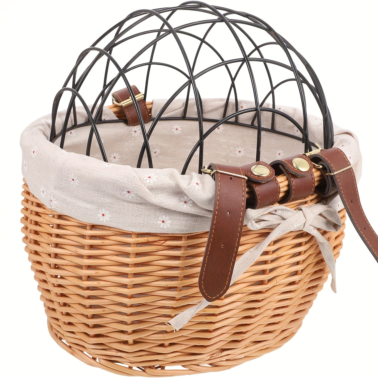 Wicker Bike Basket with Cat Carrier Secure Snap Closure Ideal for Small Dogs Cats Cycling