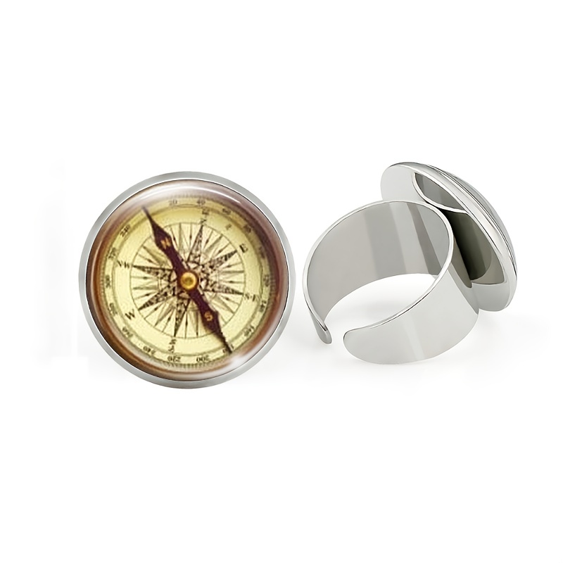 TEMU 1pc Vintage Compass Ring - Adjustable Jewelry With Vintage Directional Needle, Unisex Wedding/party/travel Jewelry - Christmas, Graduation,