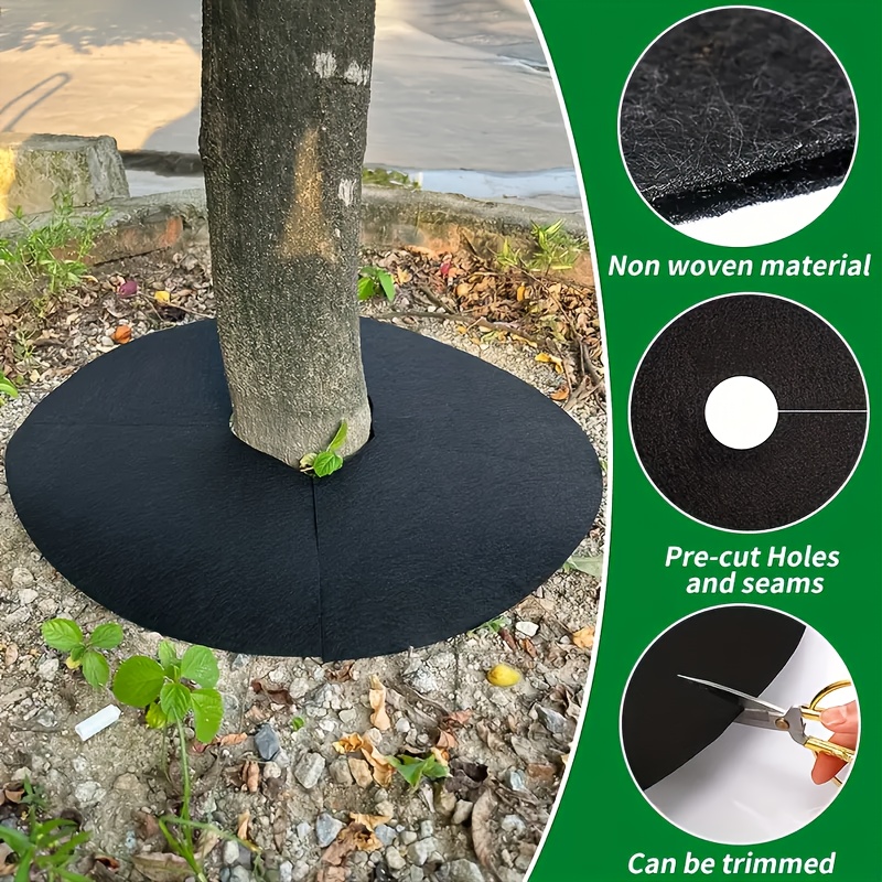 

12pcs Barrier Landscape Fabric, 10.6" Round Garden Mat, Nonwoven 2mm Thick Tree Mulch Ring, Pre-cut Holes, Trimmable Ground Cover For Lawn Planting, Black And Green Options