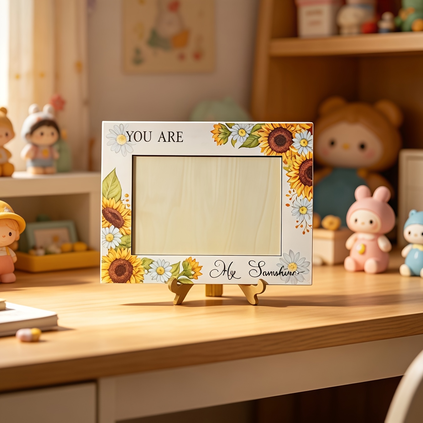 TEMU 1pc Vintage Wooden Sunflower Photo Frame- "you Are My Sunshine" Horizontal Desktop Rectangular Photo Frame With Bright , An Emotional Gift