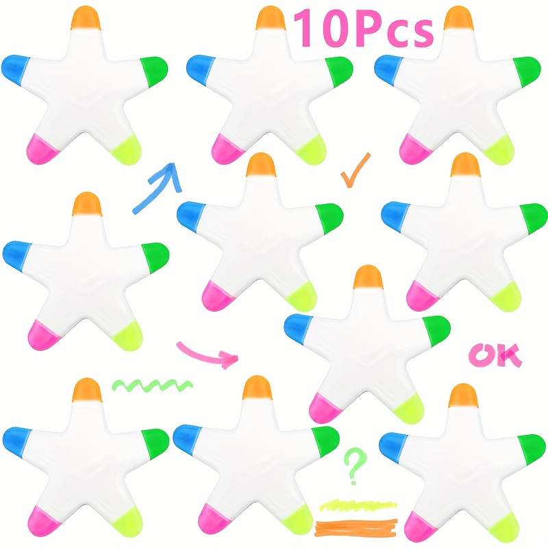 Image of 10- Highlighters Bulk, Cute Star-shaped Highlighters For School, Fluorescent Pens With Watercolor Design, Suitable For School And Office Projects, Party Gifts, Marker Pen