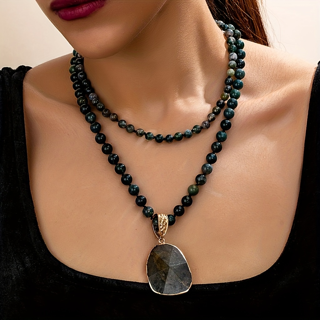 E-shop 1 Paar luxuriöse, elegante Naturstein-Perlen Doppelhalskette für Damen, Urlaub, Geburtstag, Date, Ball, , Party, Urlaubs, Einkaufs-Accessoire
