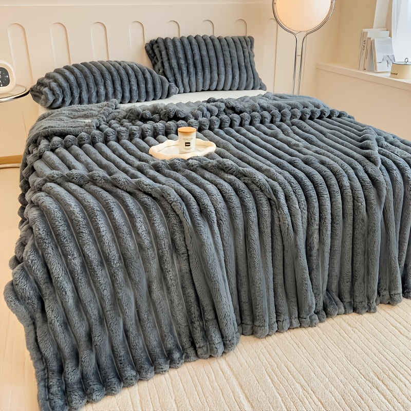 TEMU 1pc Blanket Soft And Comfortable Faux Rabbit Hair Reversible Blanket Thermal Fleece Blanket Nap Blanket Air Conditioning Blanket Office Outdoor