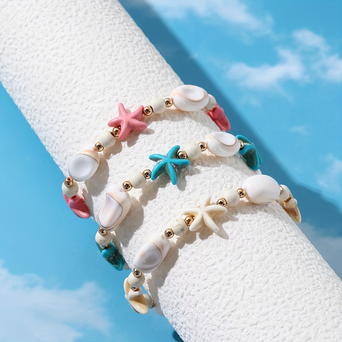 

Trendy Summer Macaron Color Charm Bracelet, Ceramic Shell And Starfish Shaped Charm Bracelet Beach Vacation Hand Jewlery For Women