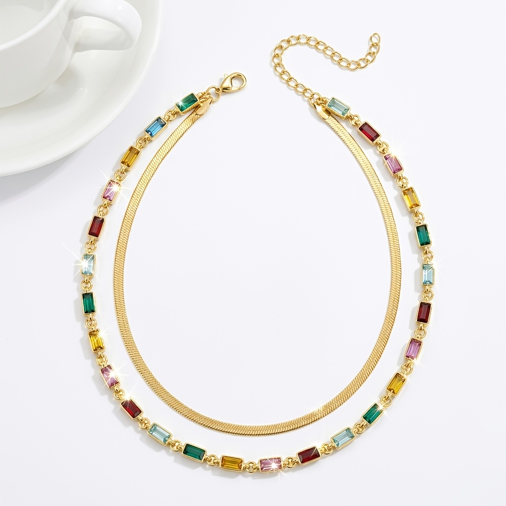Women's Double-layered Colorful Imitation Gemstone Necklace