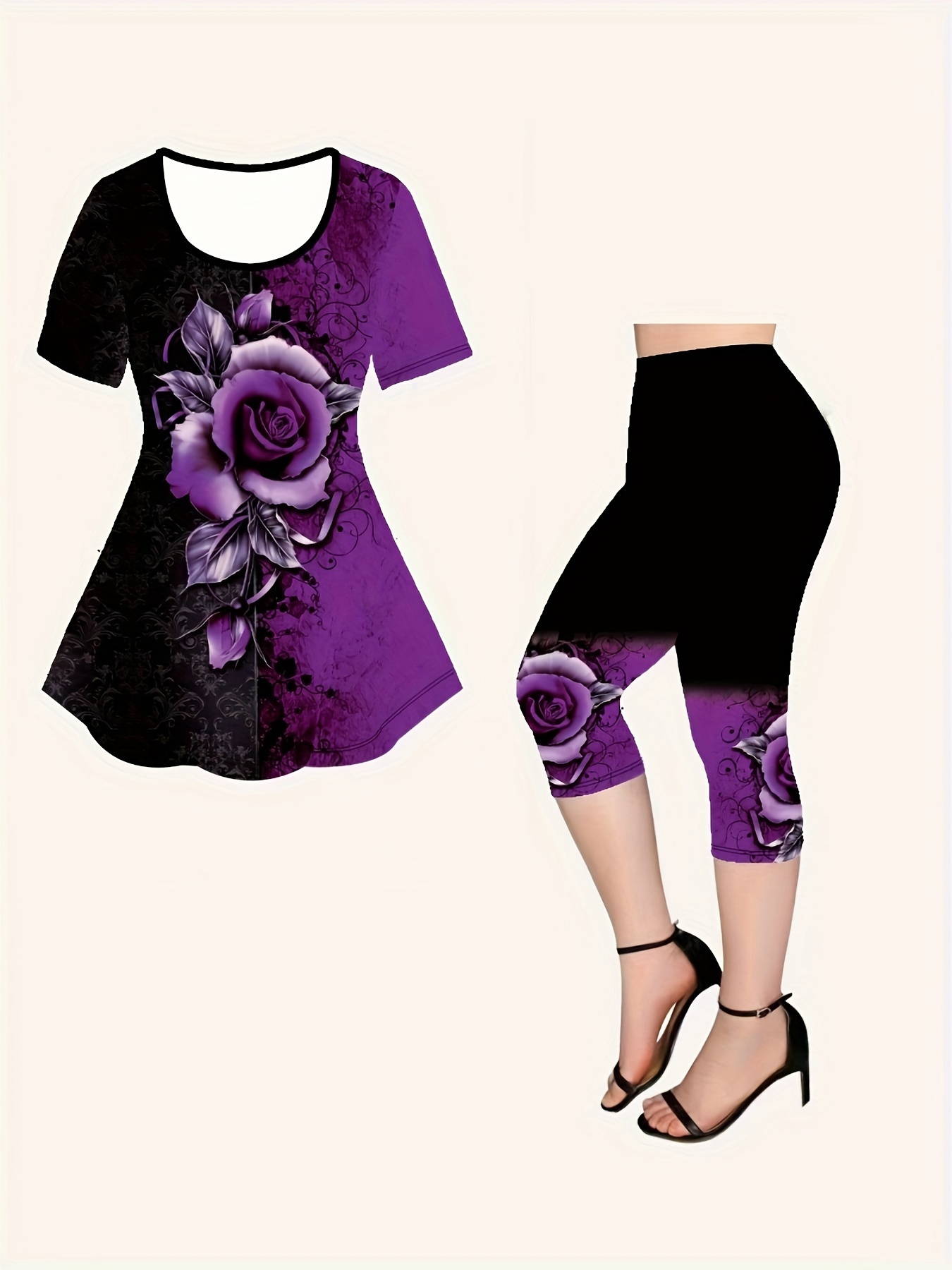 Casual Daily Two-piece Set, Floral Print V Neck Tops & Drawstring Wide Leg  Pants Outfits, Women's Clothing