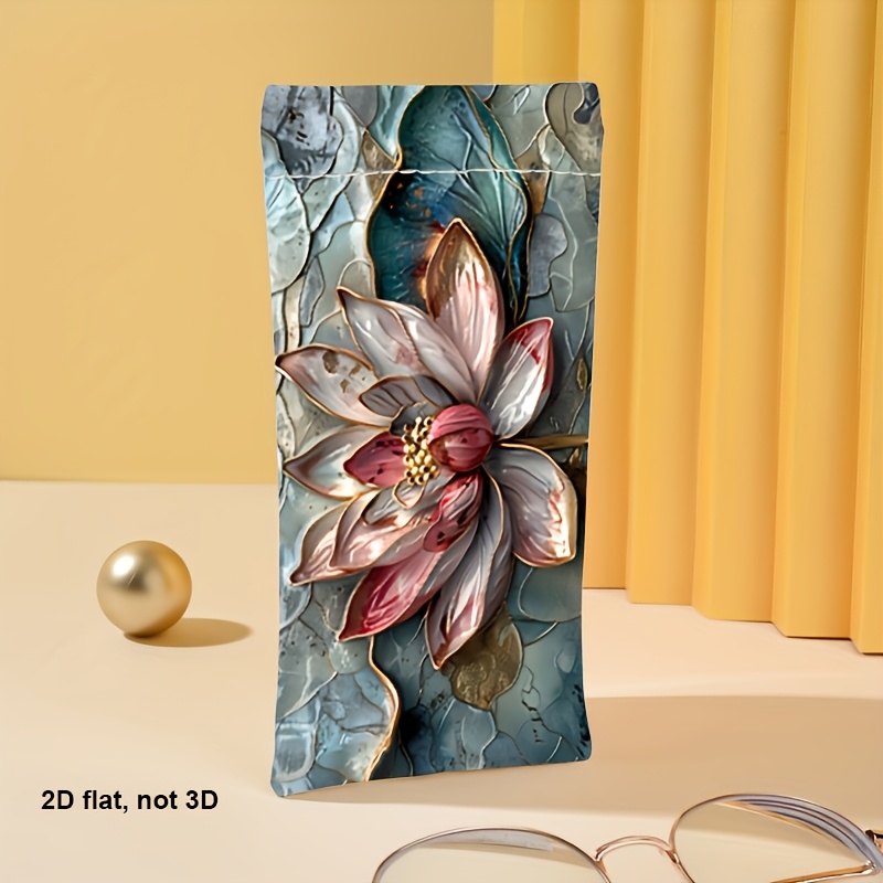 Image of 2d Elegant For Lotus & Synthetic Leather Glasses Case, Portable, And Durable Accessory Bag For Eyewear, Glasses Holder | Floral Pattern Case | Durable Glasses Bag, Glasses Case