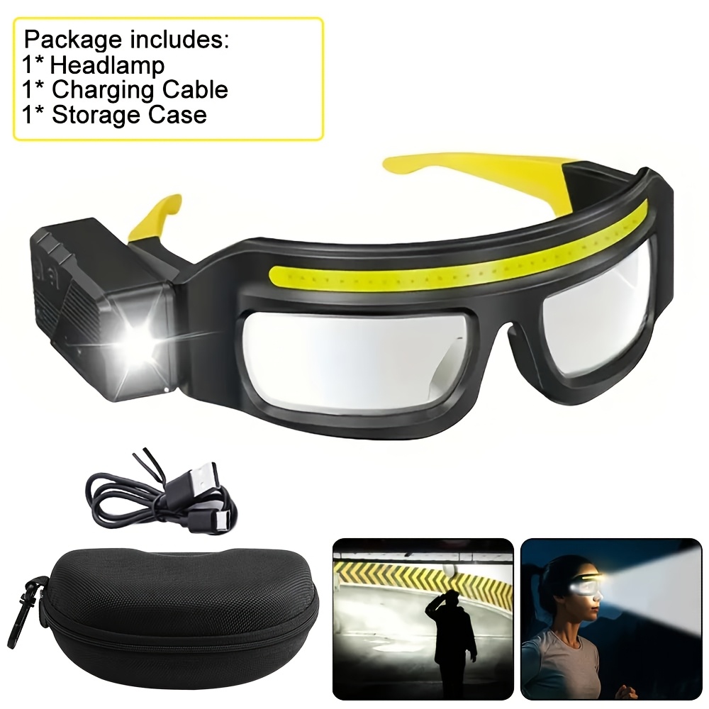 Image of 1pc Rechargeable Led&cob Induction Headlamp, Source Camping Headlamp With 5 Lighting , Outdoor Safety Flood Light, Compact & Portable Design, For Night Running, Fishing, Hiking, Camping, Exploration