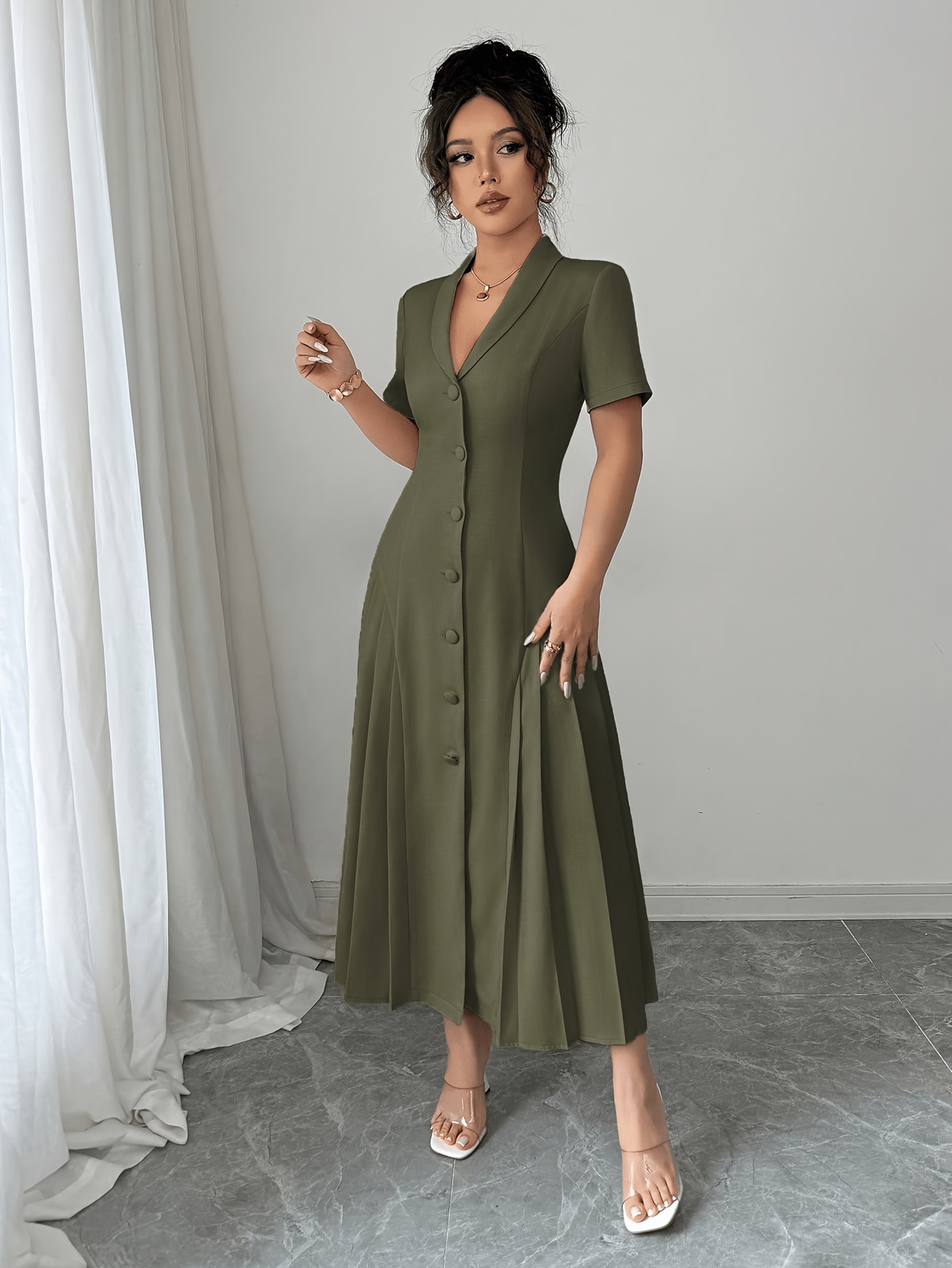 olive green business dress Wool Dress, Olive Dress, Office Dress, Business Dress, Warm Dress, Midi  Dress, Modern Cut Dress, Formal Dress, Square Neckline, Mint Dress