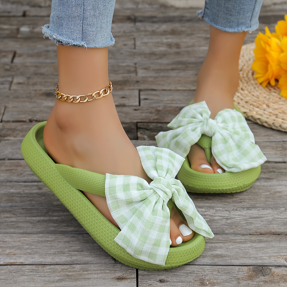 womens solid color flip flops platform soft sole slip on   bowknot slides non slip summer eva beach slides Product details 7
