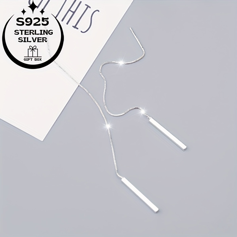 925 Silver Dangle Earrings Sparkling Tassel Crystal Accents