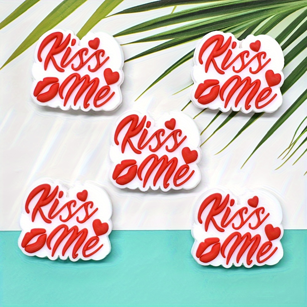 

5pcs Plastic -shaped Bead Charms For Diy Necklace, Keychain, And Bag Chain Crafts - Red Text Pen Bead Assortment For Gifts And Accessories