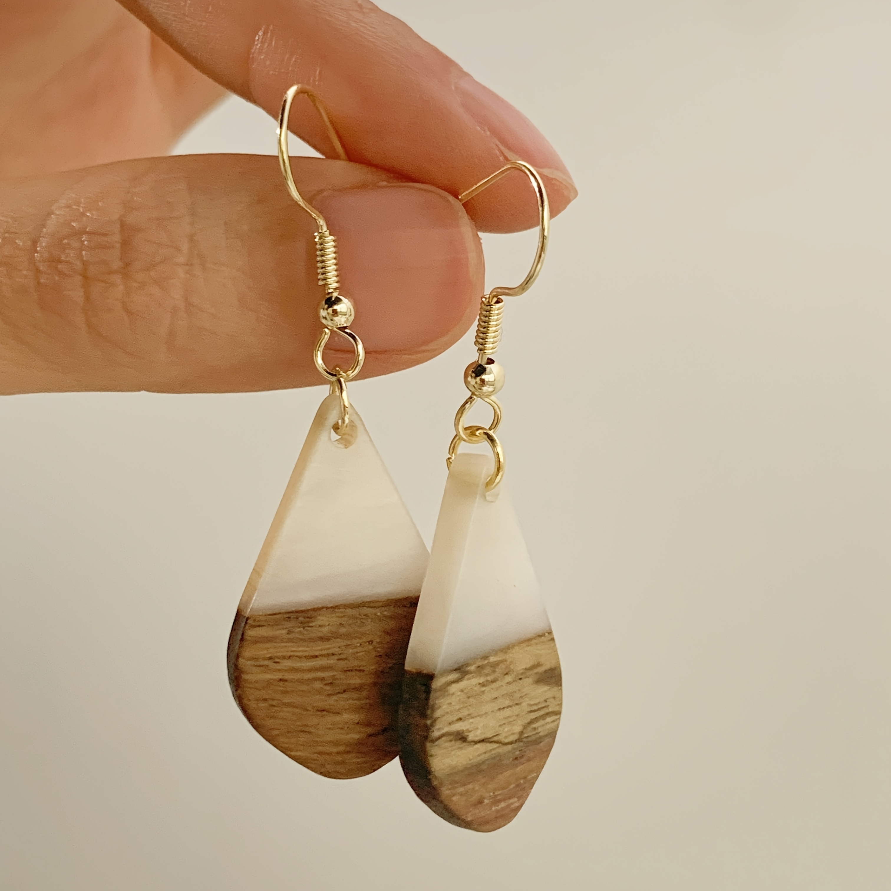 Image of A Pair Of Vintage And Boho Wooden Water Drop Earrings | Handcrafted Acrylic , Copper Nickel-free Plating, Suitable For And Daily Wear, Per Batch