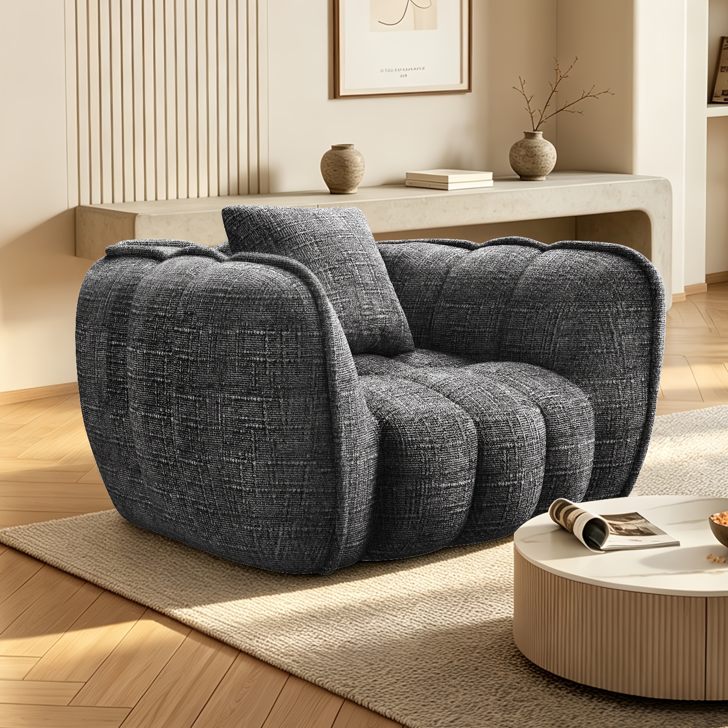 Image of Flower-shaped Sofa, Chenille Sleeper Sofa, The Flower Shape Is More Ergonomic And Aesthetically , Sofa With 1 Pillow, Living Room Sofa