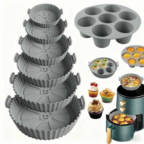 juego de 7 piezas para hornear en freidora de aire: 6 moldes antiadherentes de varios tamaños + 1 molde para pastel de 7 agujeros – bordes en , de limpiar y reutilizable – para freidoras de aire, hornos y microondas – de cocina