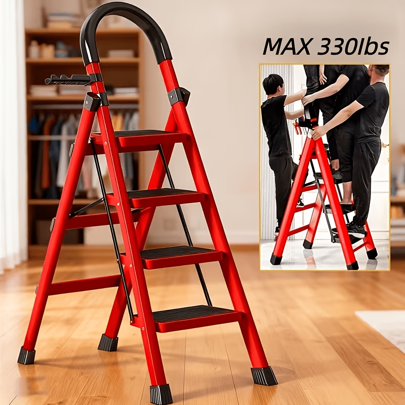 2/3/4/5-Step Ladder, Lightweight Folding Step Stool With Extra-Wide Anti-Slip Steps, 149.69 KG Capacity, Compact Space-Saving Design For Home, Kitchen.