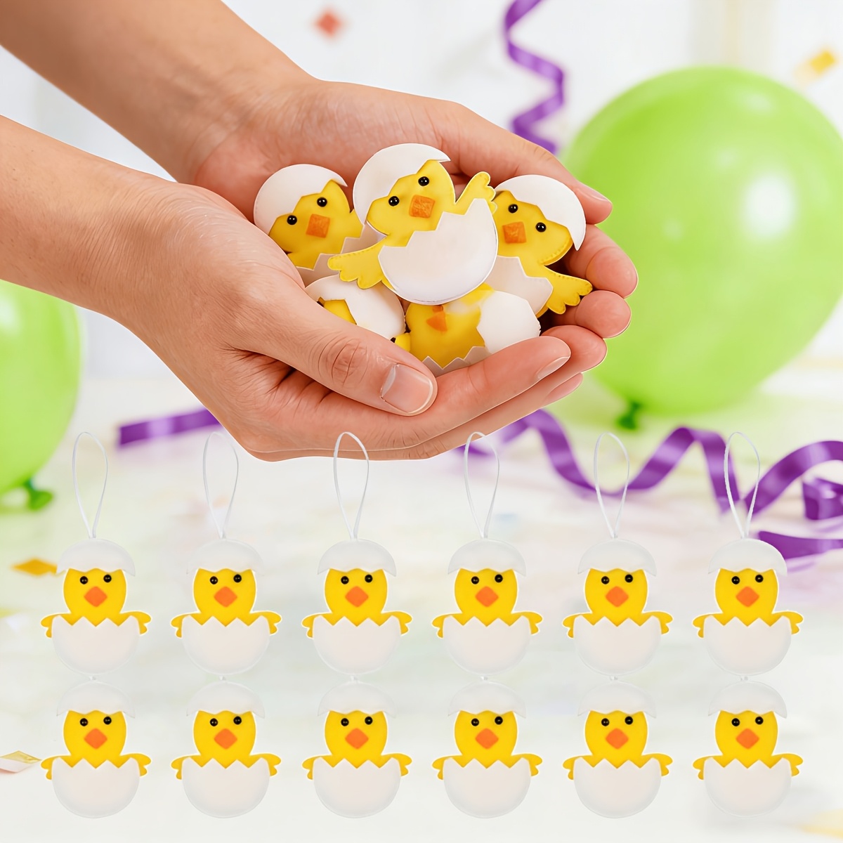 Image of 12pcs Filled Party Favors, Easter Party Prizes Car Hanging Ornaments, Cartoon Chick Backpack Charms For Egg Hunt Game Gift Set