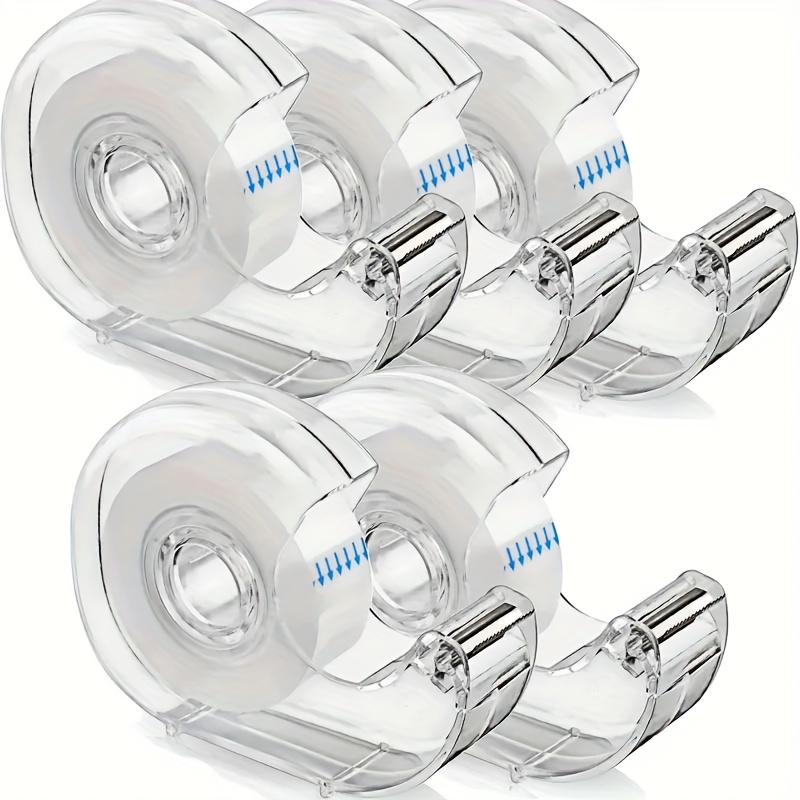 5pcs Transparent Tape Set With Dispenser, 0.7 X 472 Inches, Durable And Reliable For Office, Home, And School Use, Easy To Refill, Convenient To Store, , Tear And Cut At