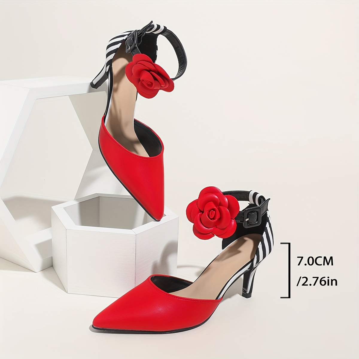 Women'S Elegant Color Block High Heels - Pointed Toe French Heel Pumps with Ankle Strap, PU Cover & Rubber Sole for Formal & Casual Wear, All-Season Comfort, High Heel Boots, Stylish Office Shoes, Polished Finish Shoes