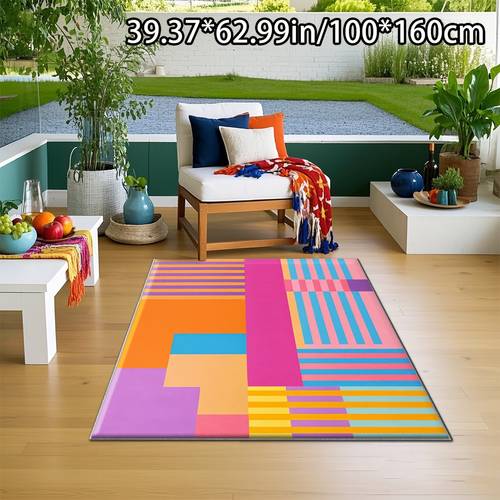 item picture the striped color block outdoor rug features a soft plush texture and a dotted plastic making it a versatile decorative piece for outdoor settings used as a patio rug courtyard lounge mat entrance doormat