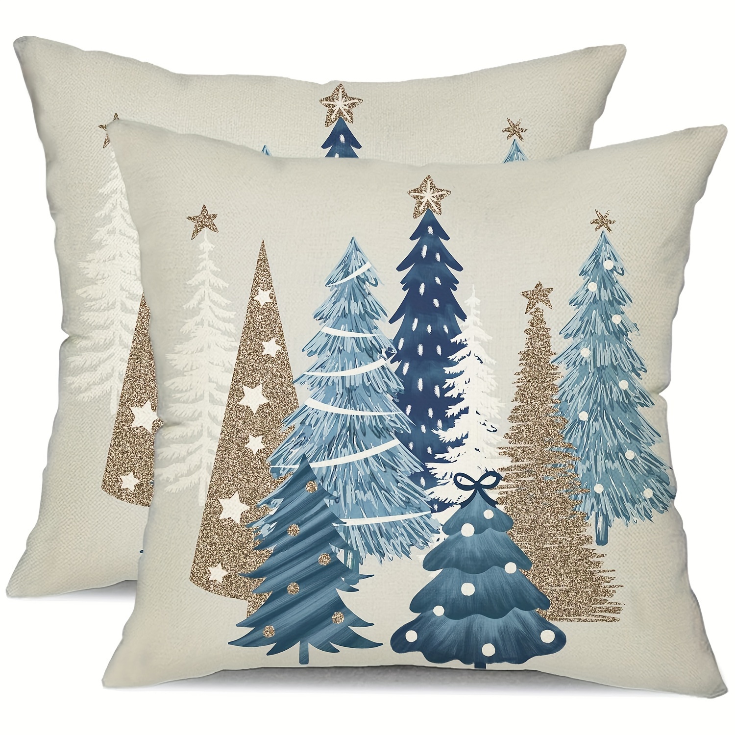 

2pcs Set Rustic Christmas Tree Throw Pillow Covers - Decorative Polyester Cushion Cases For Living Room, Bedroom, Sofa - Zip Closure, Machine Washable - 17.72x17.72 Inches, Best For Christmas