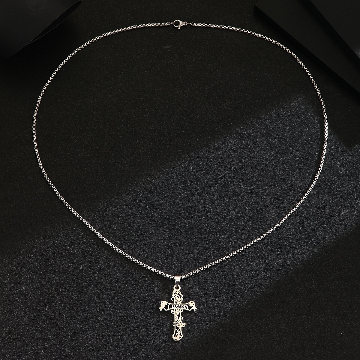 Personalized Stainless Steel Necklace with Name Engraved Cross Pendant