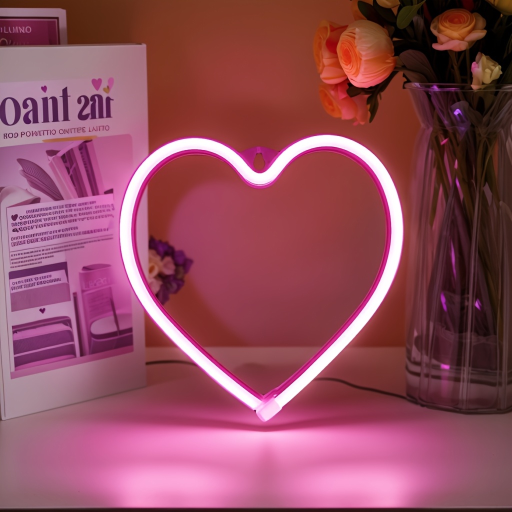 1pc, Heart-shaped Neon Light, Usb Or Battery Powered - Room Atmosphere Light, Suitable For Home Decoration, Living Room, , Valentine's Day, Wedding Birthday Party, Perfect Gift