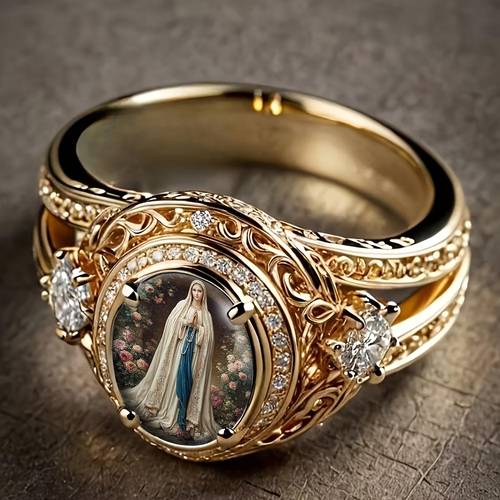 womens christian mary prayer ring plated religious suitable for special occasions double layered oval band with mary gift for wedding confirmation daily wear year round accessory