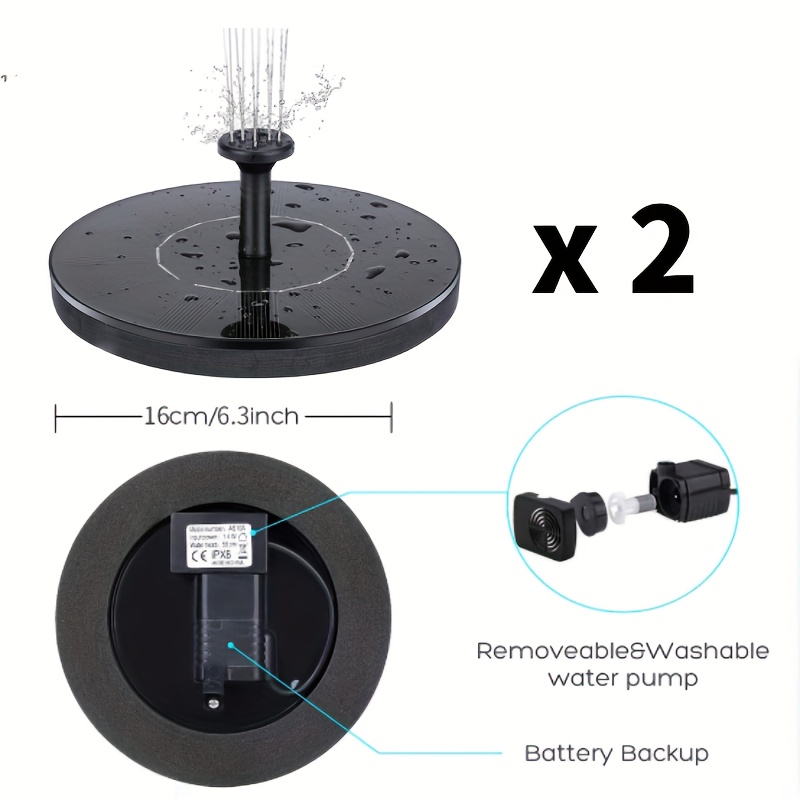 TEMU 2/4 Packs Solar Bird Bath Fountain Pump Solar Fountain With 6 Nozzles Ipx8 Solar Powered Bird Bath Floating Solar Fountain Panel Bird Bath