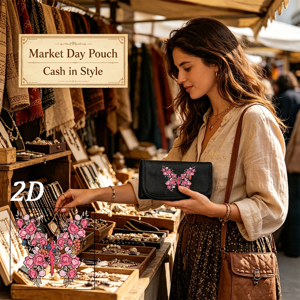 wallet travel wallet multi zipper pouch precious item storage   storage pouch receipt organizer 2d printed pattern   with flowers and leaves   a   shape used for budgeting receipts cash and storage