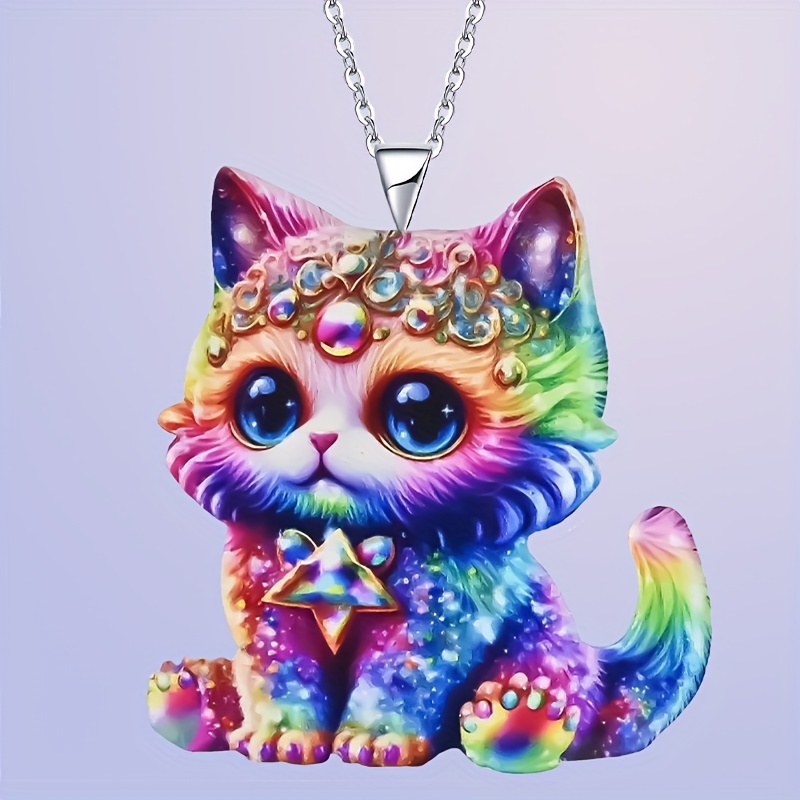 

Collier Pendentif Chat Coloré en Acrylique - Cadeau pour Filles, Filles & Petites-Filles pour Anniversaires, Noël, Halloween