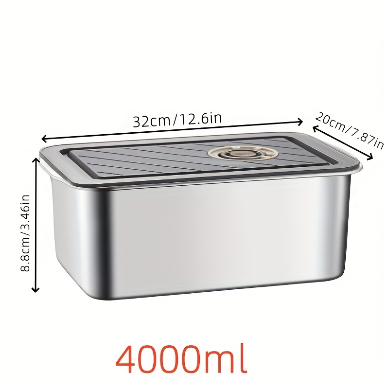 TEMU 1pc Large Stainless Steel Food Container With Seal Cover And Vent Valve (2800ml/4000ml/5000ml), Meal Preparation Container Sealed Food Storage
