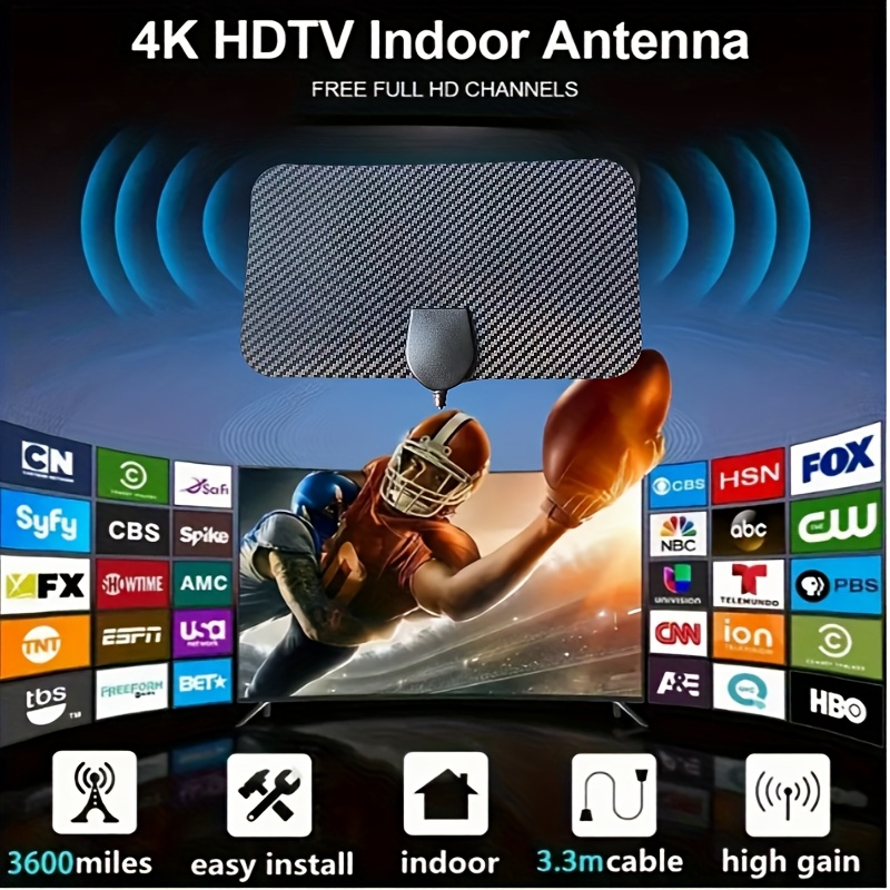 2024 Карбонова антена за телевизор, 4K Ultra High Definition, поддържа 4K и 1080P, съвместима с стари и нови телевизори, предназначена за употреба на закрито, не са необходими батерии