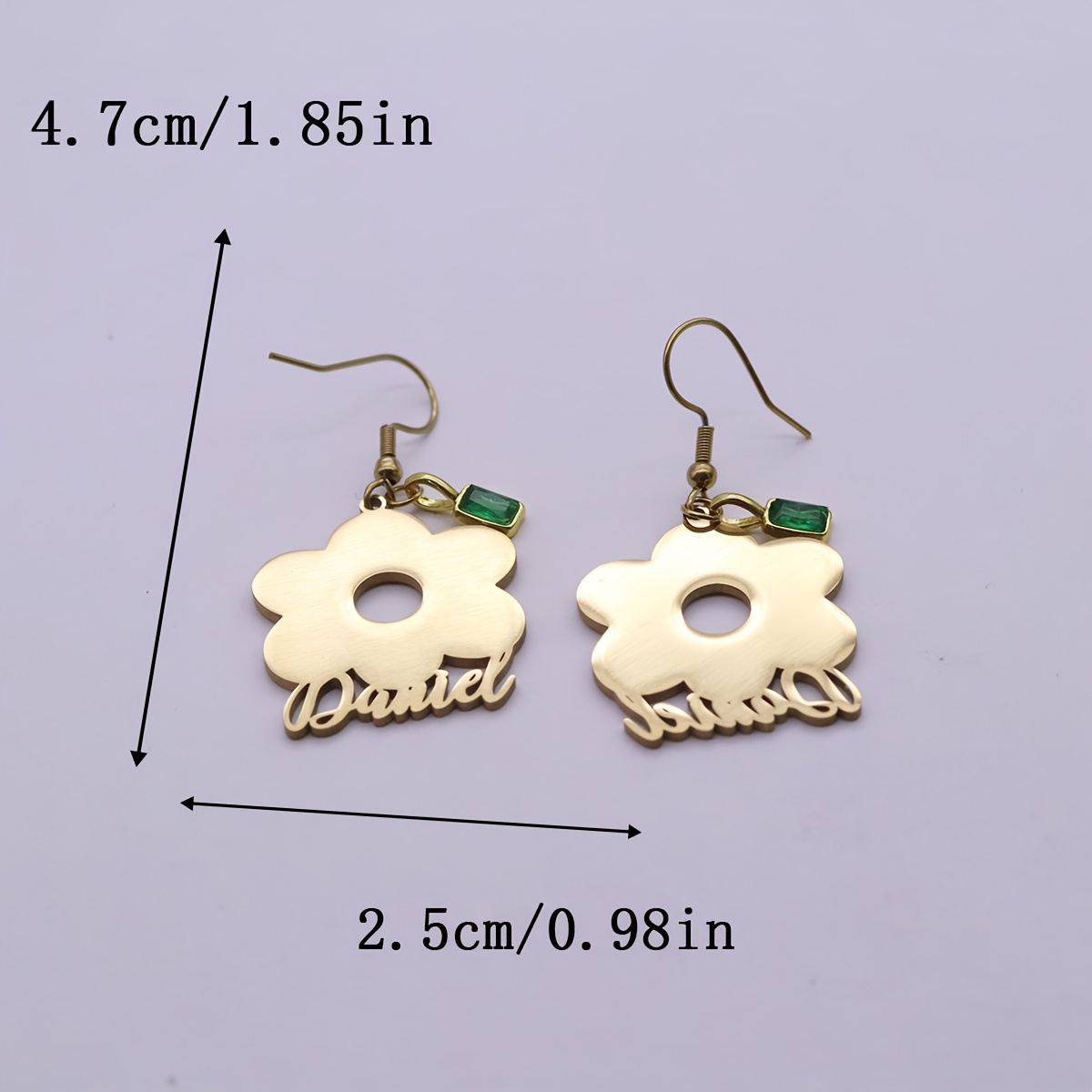 Personalized Flower Drop Earrings with Engraved Name