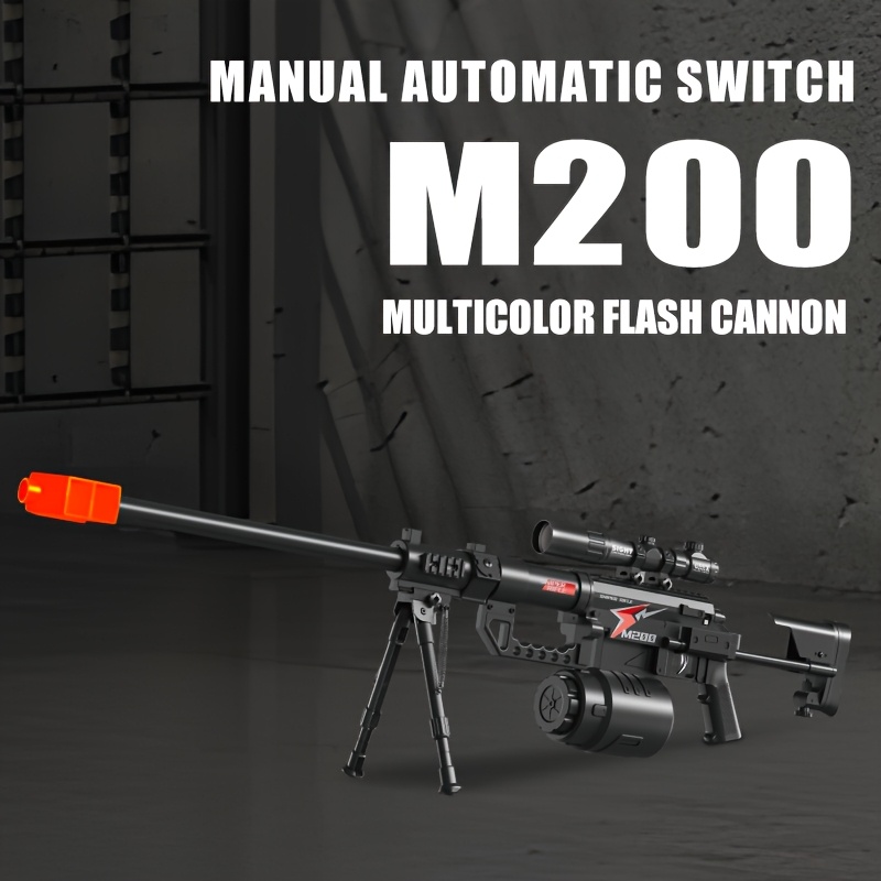 M200 Sniper Gun Electric Gel Jet Ball 7.4V High Speed Continuous Shooting Upgrade - Highly Assembled Manual/Automatic Dual Mode Drive, Semi-Automatic Full Bullet Firing, Black, Sniper Gun, Precision Shooting, Sleek Weapon Design, Durable Construction