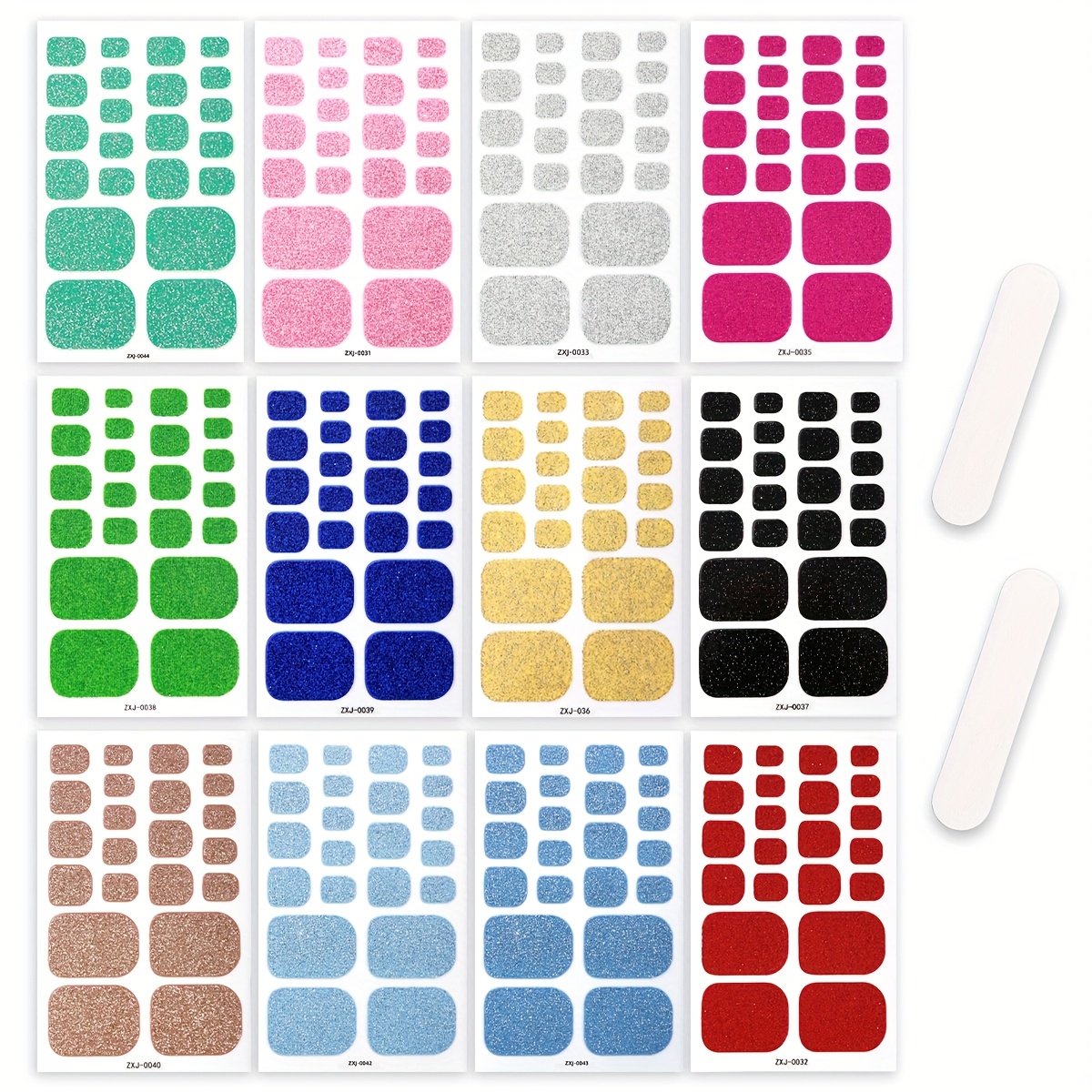 12 Sheets Full Toe Nail Wraps, , Solid Color Glitter Nail , To Complete Nail Art, Self-adhesive Nail Stickers, Suitable For Women And Daily Home Vacation Use