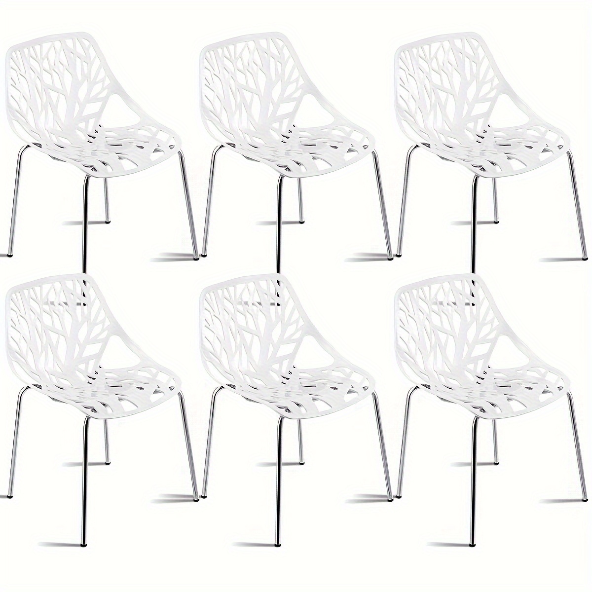 

Set Of 6 Modern Stackable Plastic Dining Chair, Hollow-out Geometric Style Chairs Furniture White