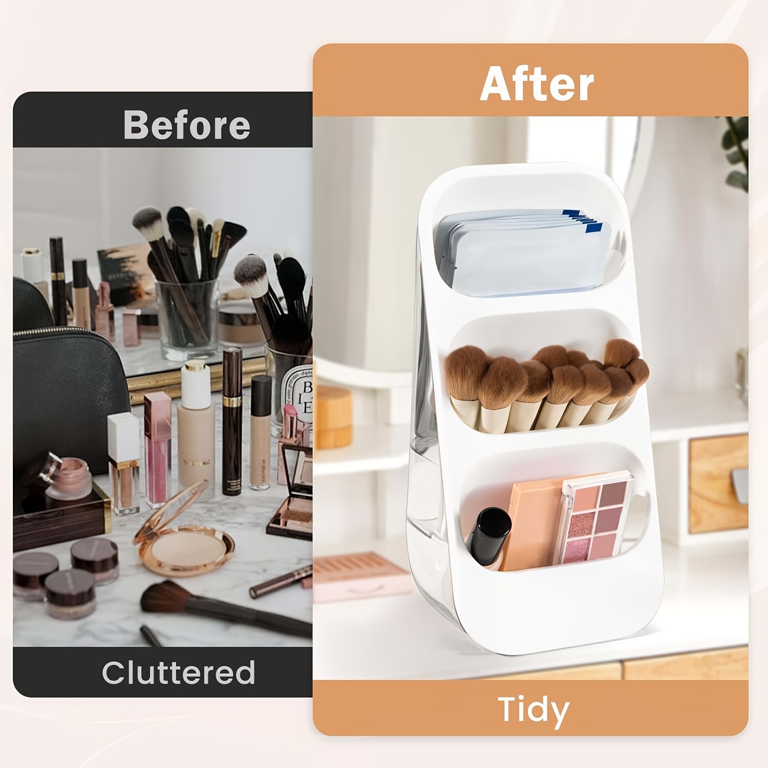 3 tier makeup brush holder organizer with multiple compartments lightweight plastic countertop storage for brushes lipsticks skincare products and stationery   bathroom or vanity display makeup brush holder Product details 3