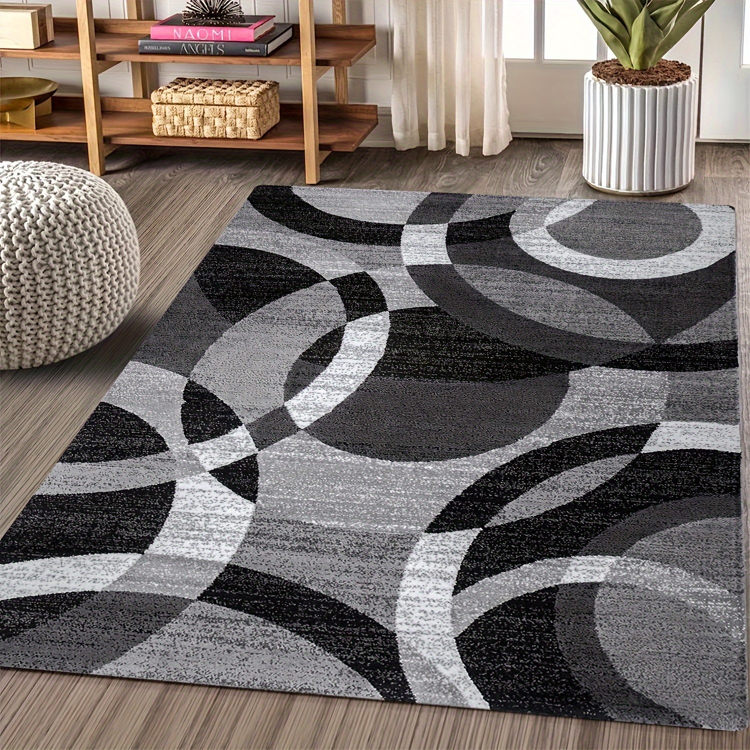 

Modern Geometric Circle Print Area Rug, Non-slip Backing, Machine Washable, Low Pile, Lightweight, Rectangular Polyester Carpet For Bedroom, Office, And Game Room Decor - 47x62 Inch (120x160cm)