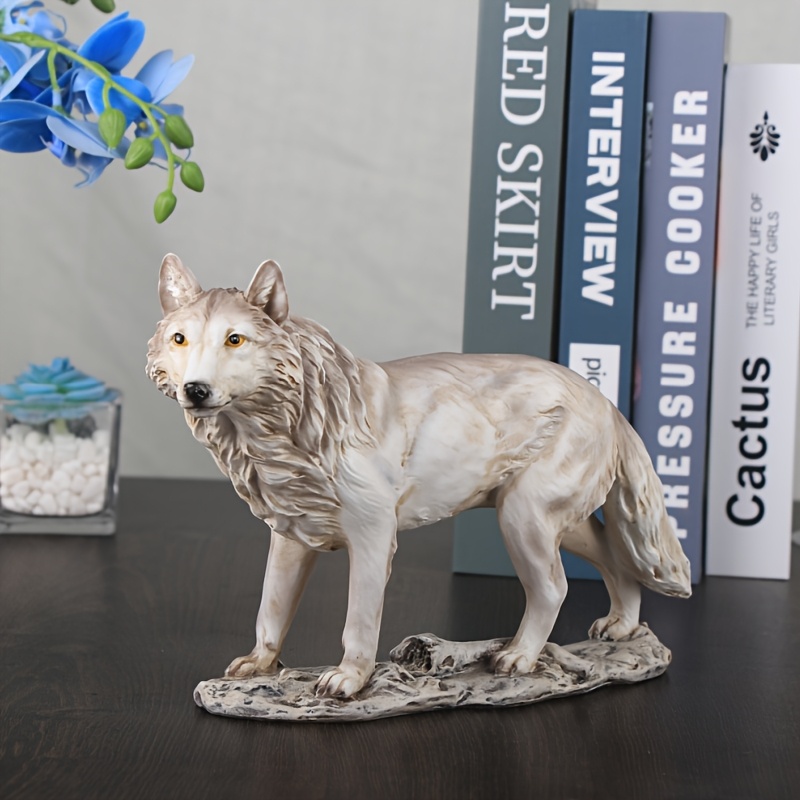 9-Inch Grijze en Witte Wolf Sculptuur