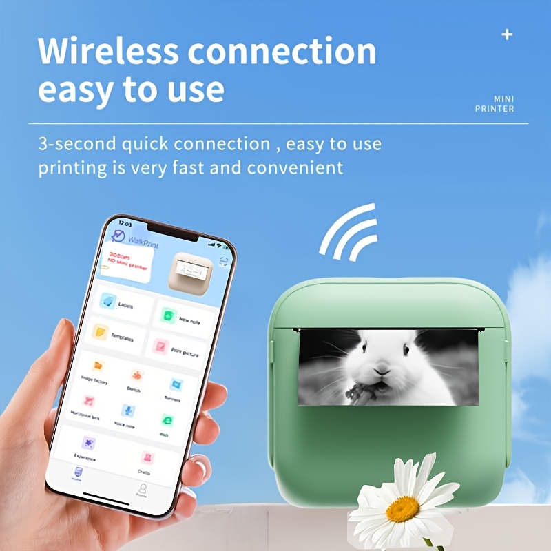 Imprimantă Termică Portabilă cu Imprimare Instantanee - Alimentare USB (sau pe Baterii) Imprimantă Termică Compactă pentru Dispozitive iOS/Android, Imprimare Instantanee Fotografii/Text/Etichete, Alimentare USB, Design Portabil, Fotografii
